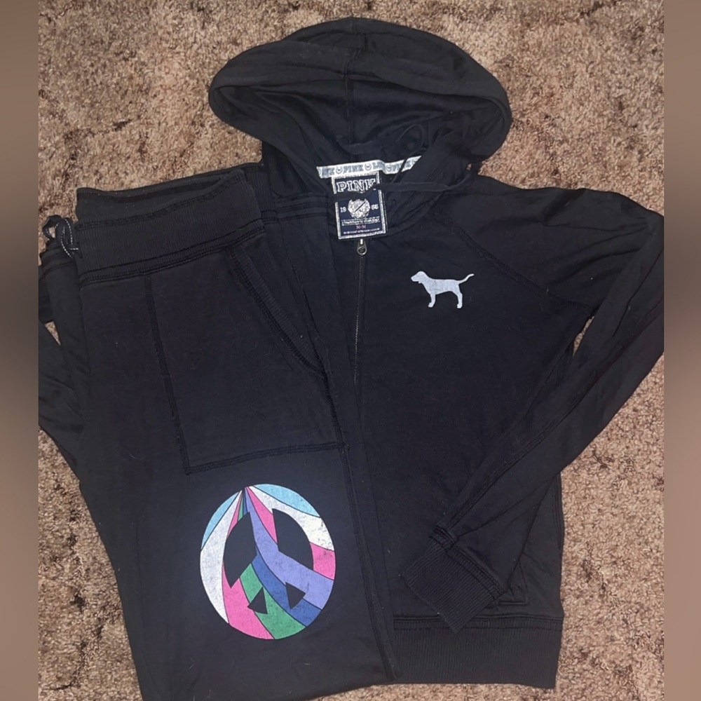 PINK Victoria's Secret Black Tracksuit with Colorful Logo